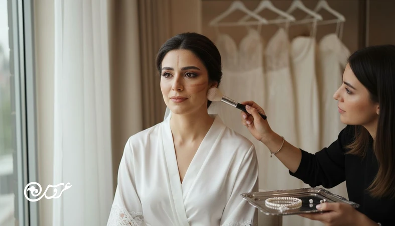 عکس تست میکاپ عروس در نور طبیعی با تاکید بر انتخاب آرایش بر اساس فرم صورت و هماهنگی با سبک لباس