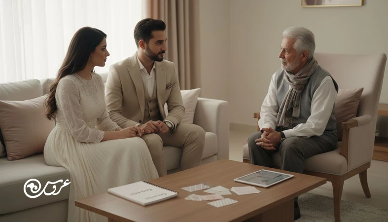 گفتگوی محترمانه عروس و داماد با خانواده ها برای مرزگذاری در تصمیم های عروسی مثل تعداد مهمان و بودجه
