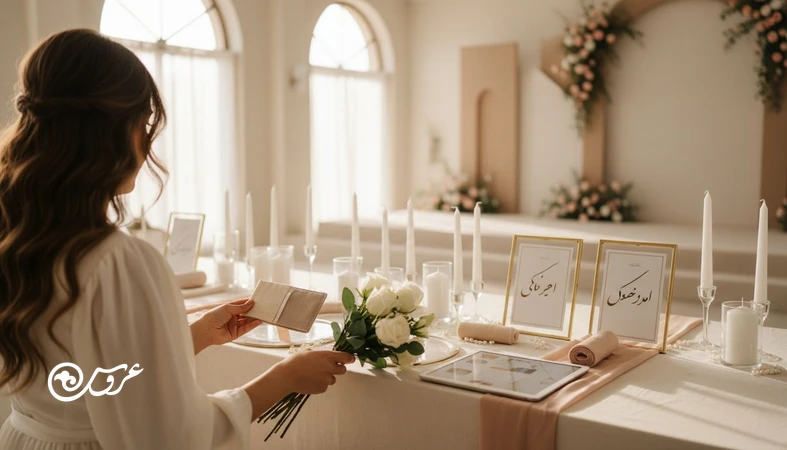 چک‌لیست طراحی دکور عروسی با تم رنگی، نمونه گل‌آرایی و نورپردازی در سالن؛ مناسب برای برنامه‌ریزی دکور که در عکس و مراسم خوب دیده شود